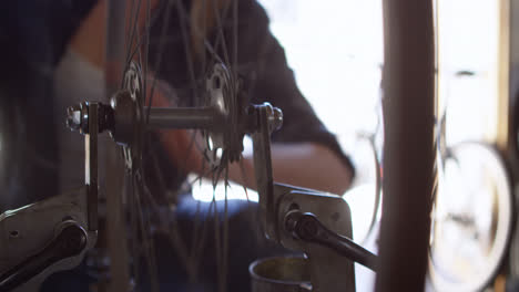 woman repairing and checking bicycle 4k
