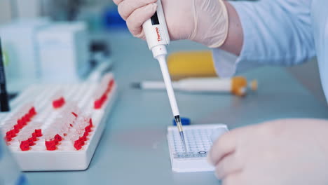 laboratory scientist conducting research. scientist hands with dropper examining samples and liquid