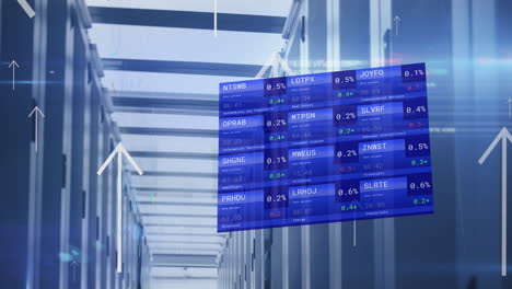 animación de servidores informáticos, flechas y procesamiento de datos financieros
