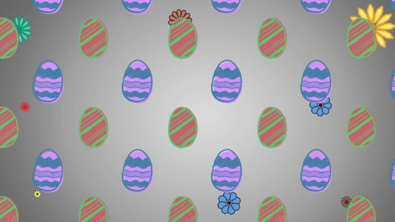 Animation of easter eggs over flowers on grey background