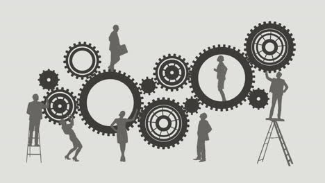 Business-people-running-and-turning-cogs