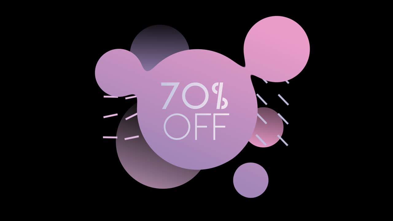 70 por ciento de descuento. un descuento del setenta por ciento para la venta en fondo abstracto con círculos morphing telón de fondo. súper promoción. viernes negro. 4k