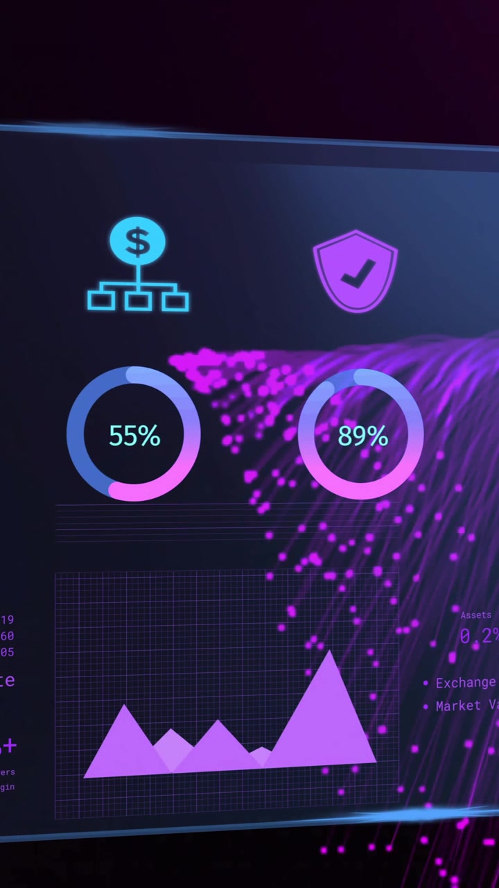 Animation of screen with banking data over black background