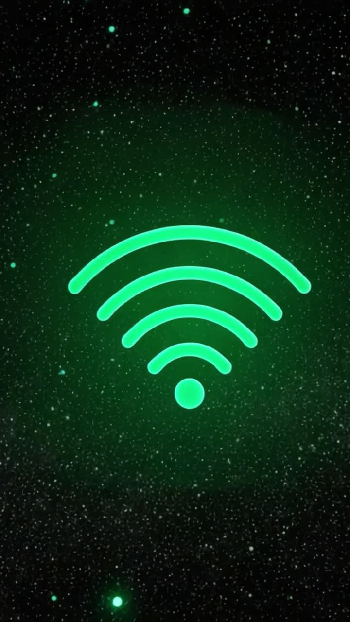 Icona stilizzata del segnale Wi-Fi che si illumina su uno sfondo cosmico, che rappresenta la connettività e la comunicazione digitale in un'atmosfera futuristica