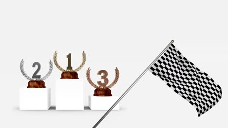 Racing-flag-beside-podium-