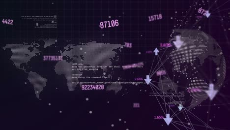 Animación-De-Red-De-Conexiones-Con-Números-Sobre-Mapa-Mundial-Y-Globo