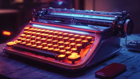 retro typewriter with neon lights