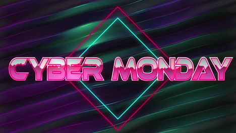 Animación-Del-Banner-De-Texto-Del-Cyber-Monday-Contra-Estelas-De-Luz-Degradada-Sobre-Fondo-Negro