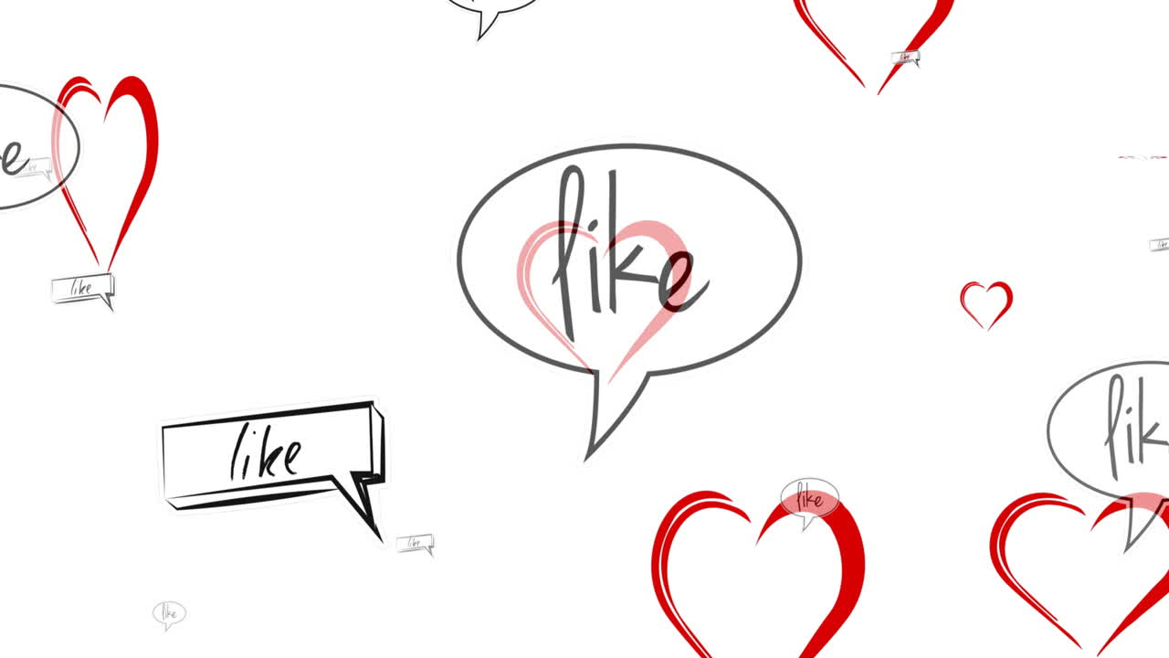 animación de corazones y reacciones similares sobre un fondo blanco