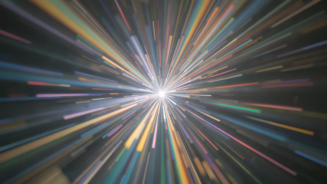 Upon starting white light expanding outward with colored streaks in hyperspace to simulate speed