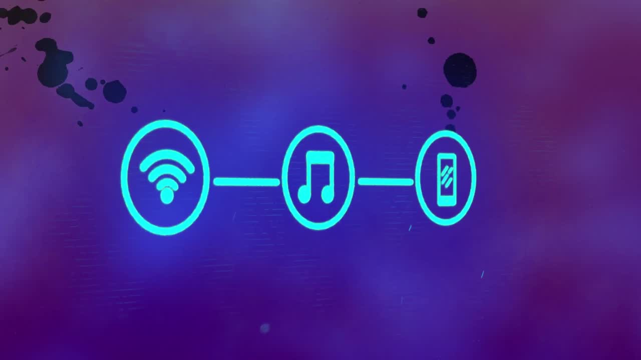 animación de las conexiones con iconos digitales sobre fondo azul