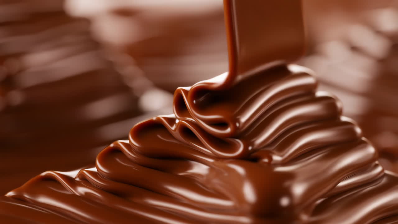 Delicious Melted Chocolate Pouring into Rich Swirls