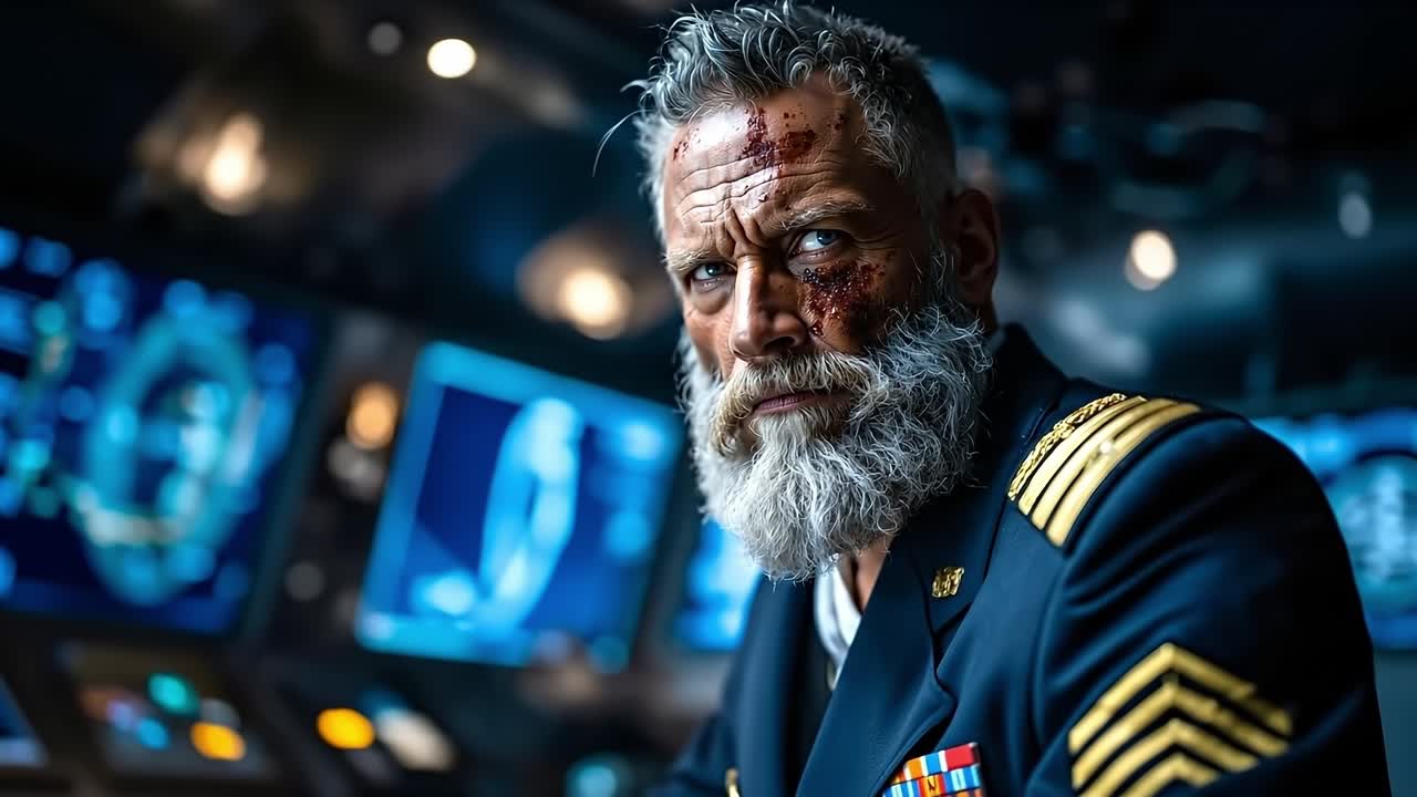 Un uomo con barba e baffi bianchi in uniforme militare