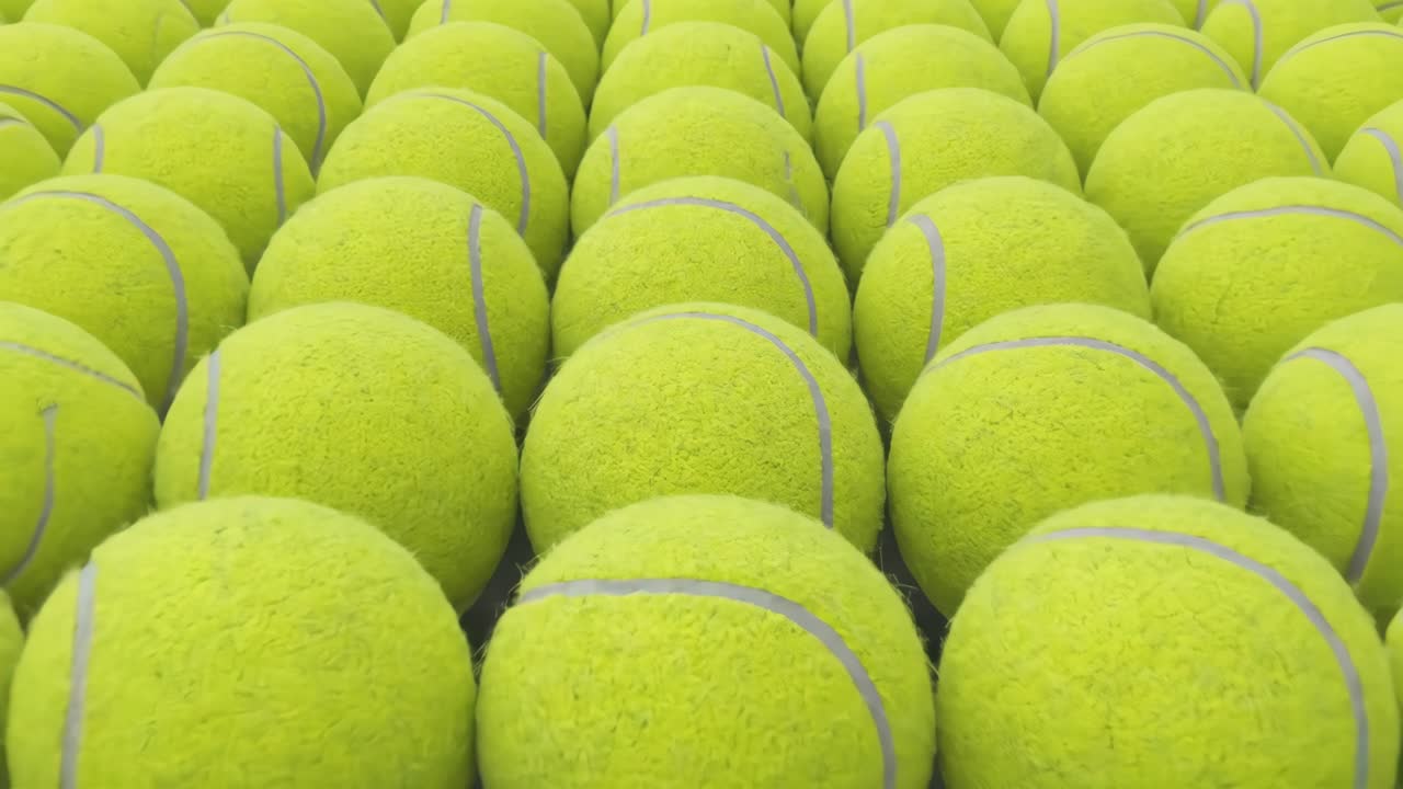 Close-up de muitas bolas de tênis em um padrão organizado