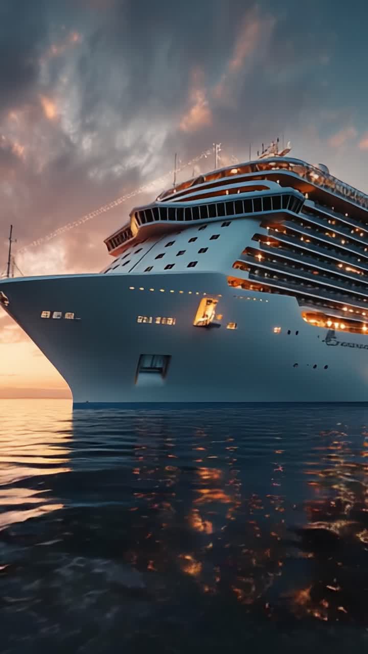 Maestosa nave da crociera al tramonto: una vista mozzafiato sul lusso sull'acqua catturata in questa scena incredibile di tranquilla riflessione sull'oceano e cieli vibranti