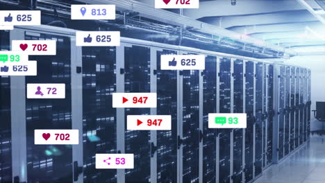 animation of digital icons and data processing over computer servers