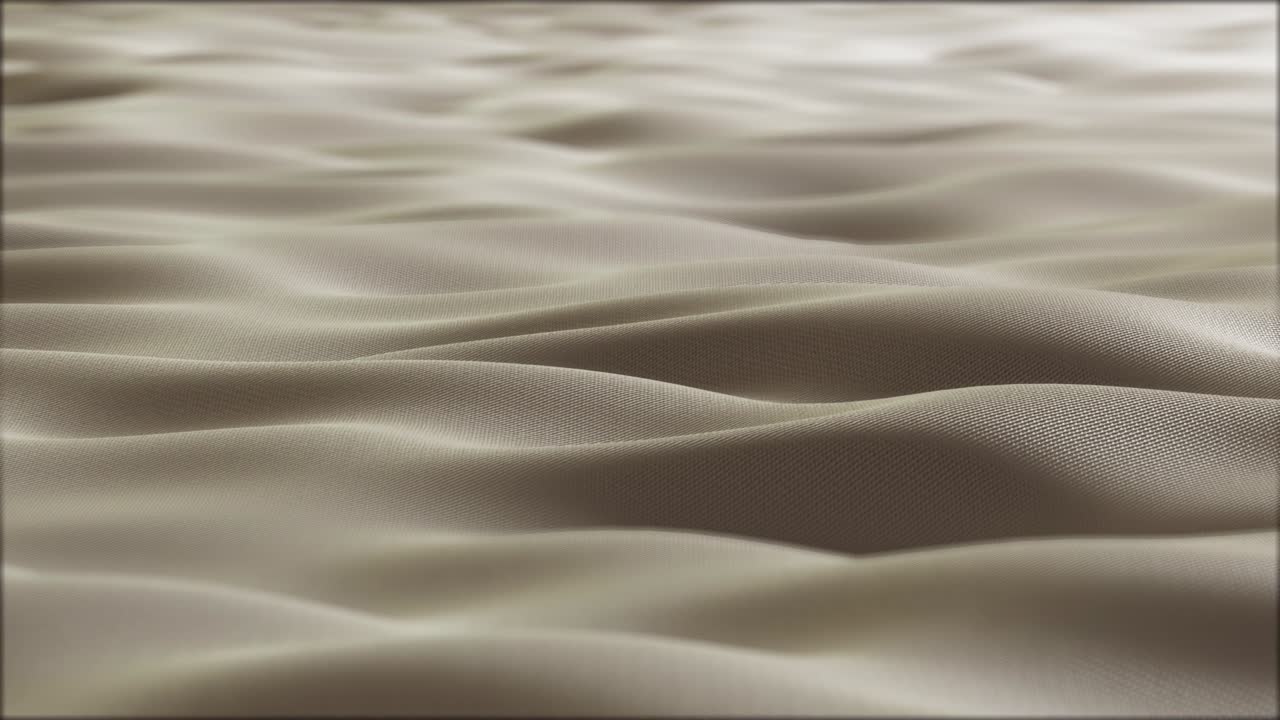 Close up. Slow motion. Looped 3d animation of dynamic cloth. Wavy silk cloth fluttering in the wind. Knitted texture fabric. Beige fabric stock footage. 4K Ultra HD video.