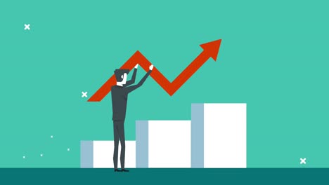elegant businessman worker lifting statistics arrow