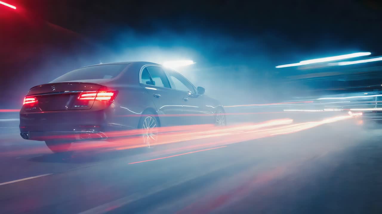 Luxury Car Driving at Night in a Tunnel