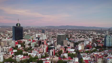 wide angle establishing shot aerial of colonia del valle cityscape in mexico