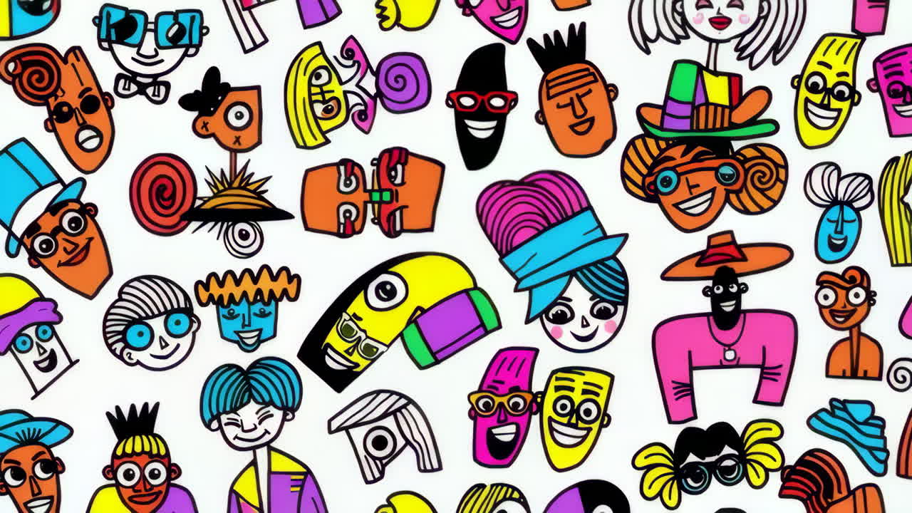 Collection of Colorful Abstract Cartoon Faces and Characters