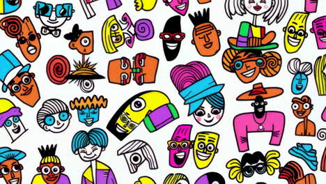 collection of colorful abstract cartoon faces and characters