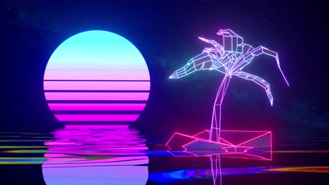 retro futuristic island sunset