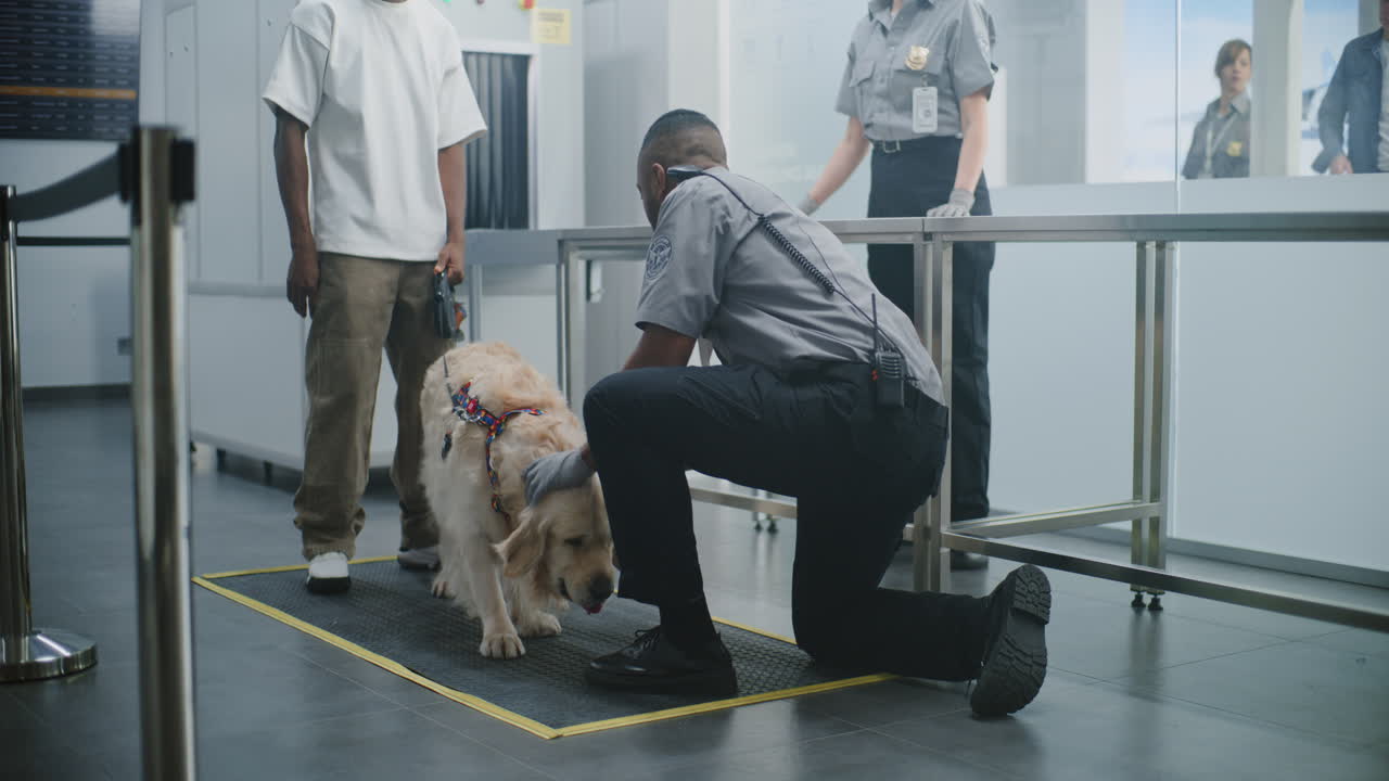 Airport Security Check with Detector Dog