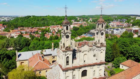 tilt down view lord ascension (towered) church in vilnius, lithuania.