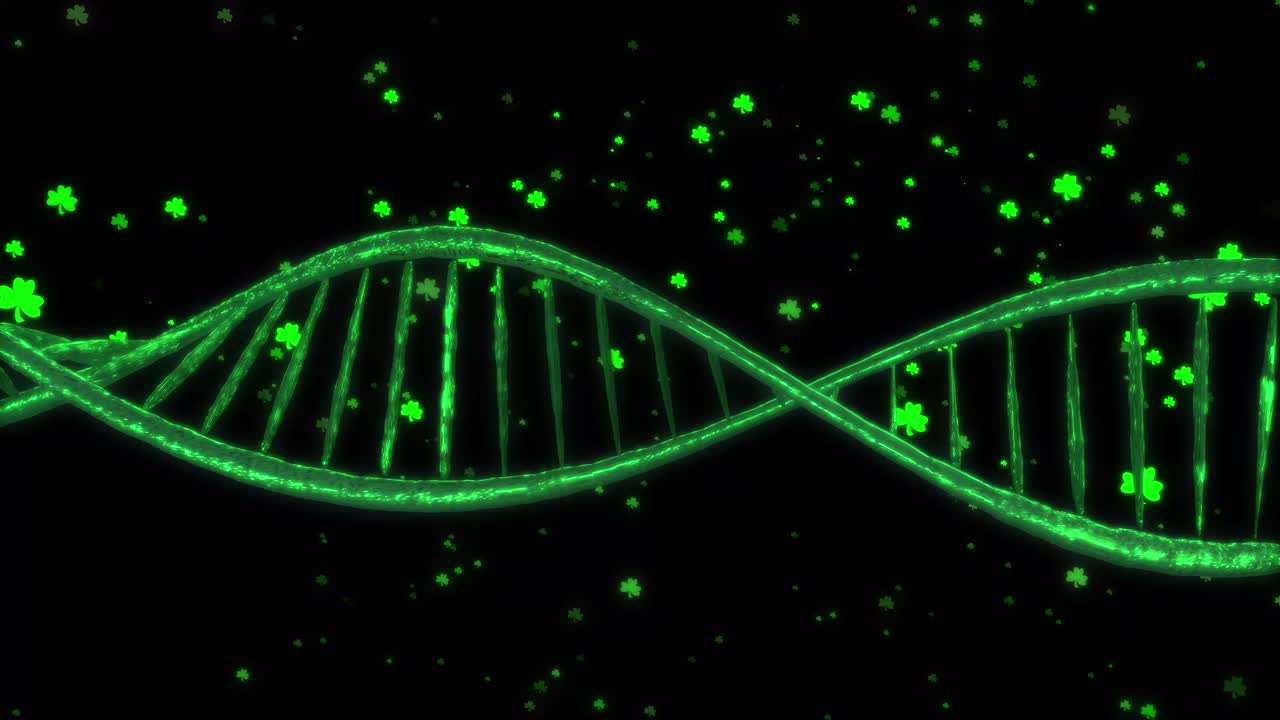 성 패트릭의 날 배경 - 공간에 토끼풀이 떠 있는 것처럼 아일랜드 dna가 형성됩니다 - 자신만의 영리한 인사말을 추가하세요