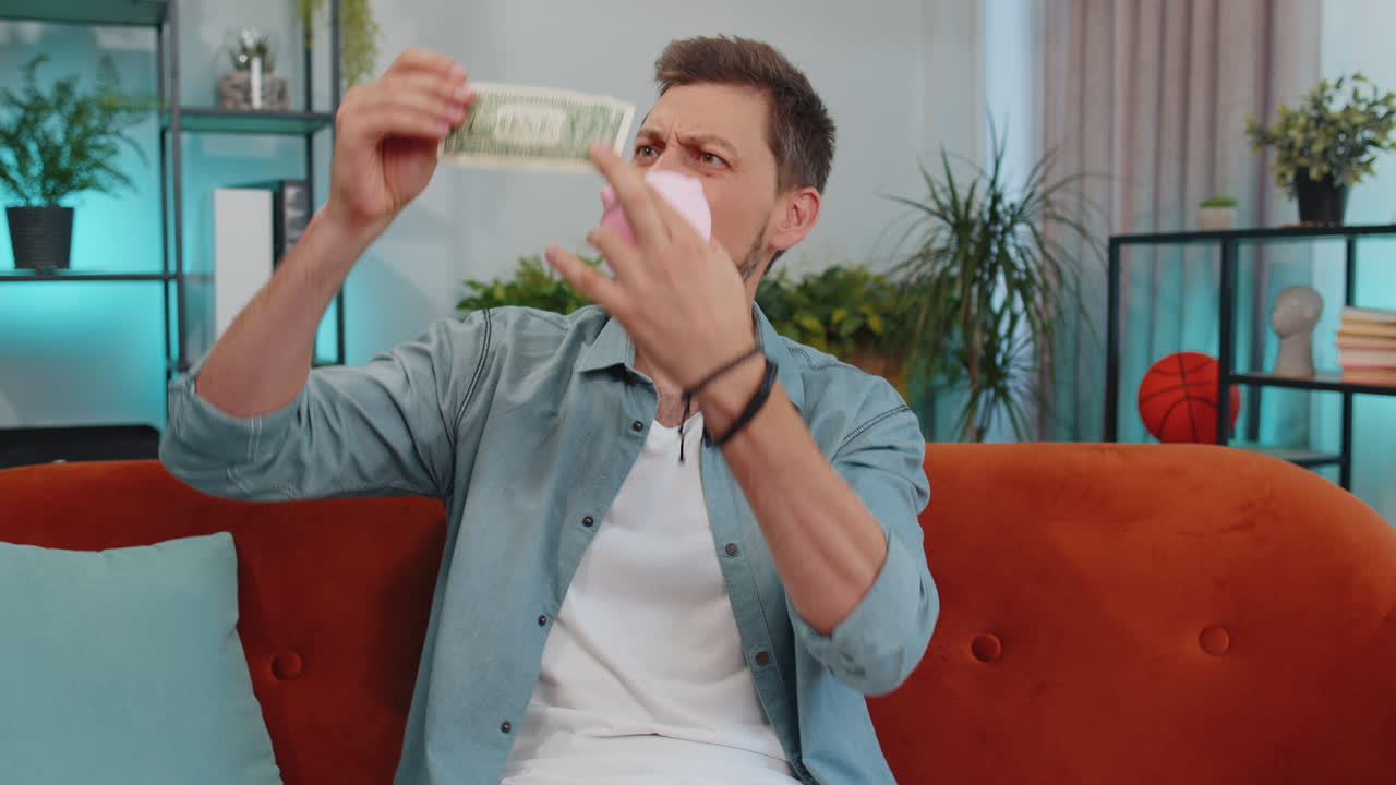 1달러 지폐, 금융 위기, 파산, 빈곤을 가진 가난한 젊은이