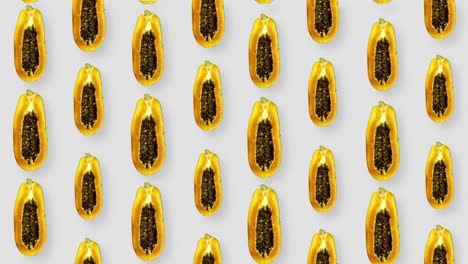 patrón de frutas coloridas de frescos de papaya. vista superior. concepto de verano de frutas tropicales mínimas. patrón sin costuras con papaya. diseño de arte pop. animación realista. movimiento de video 4k