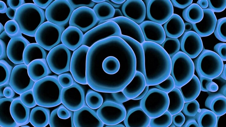 Animazione astratta di cellule biologiche blu luminose
