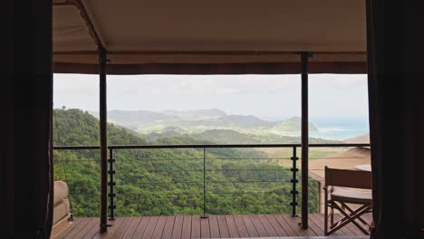 luxury glamping tent nestled in the mountain ranges