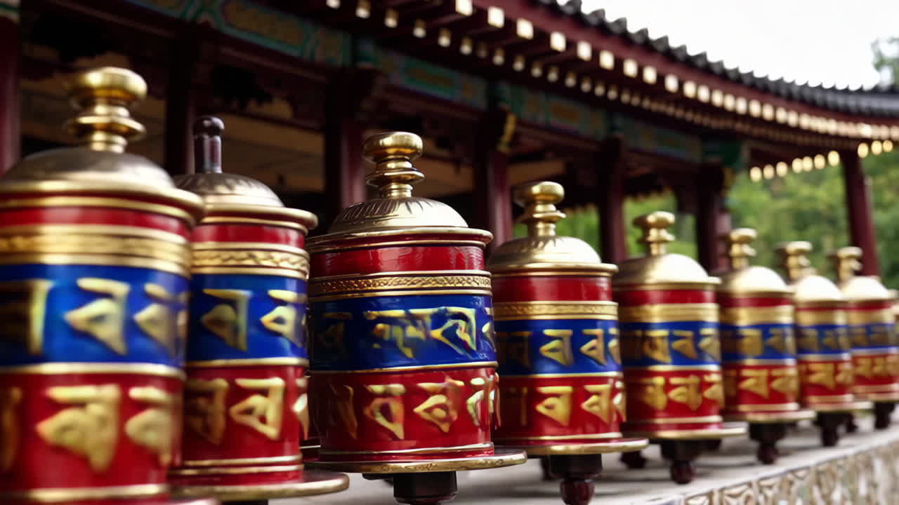 Prayer Wheels in a Chinese Temple