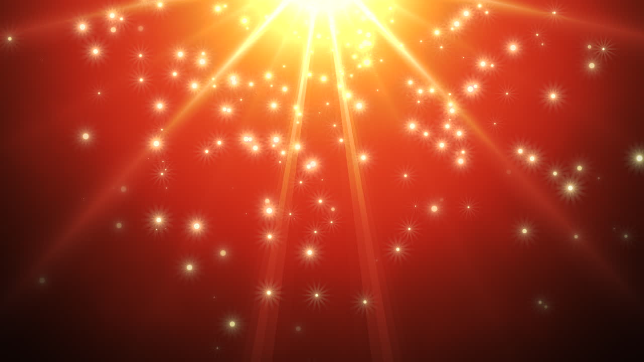 붉은 하늘에 떨어지는 금빛 반짝이와 색종이