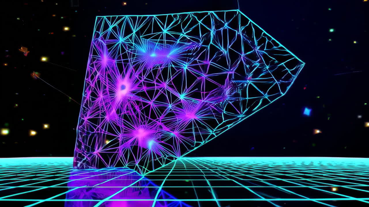 Abstract Neon Wireframe Grid in Digital Space