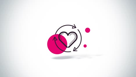 símbolo de corazón plano abstracto con flechas animación giratoria en fondo blanco