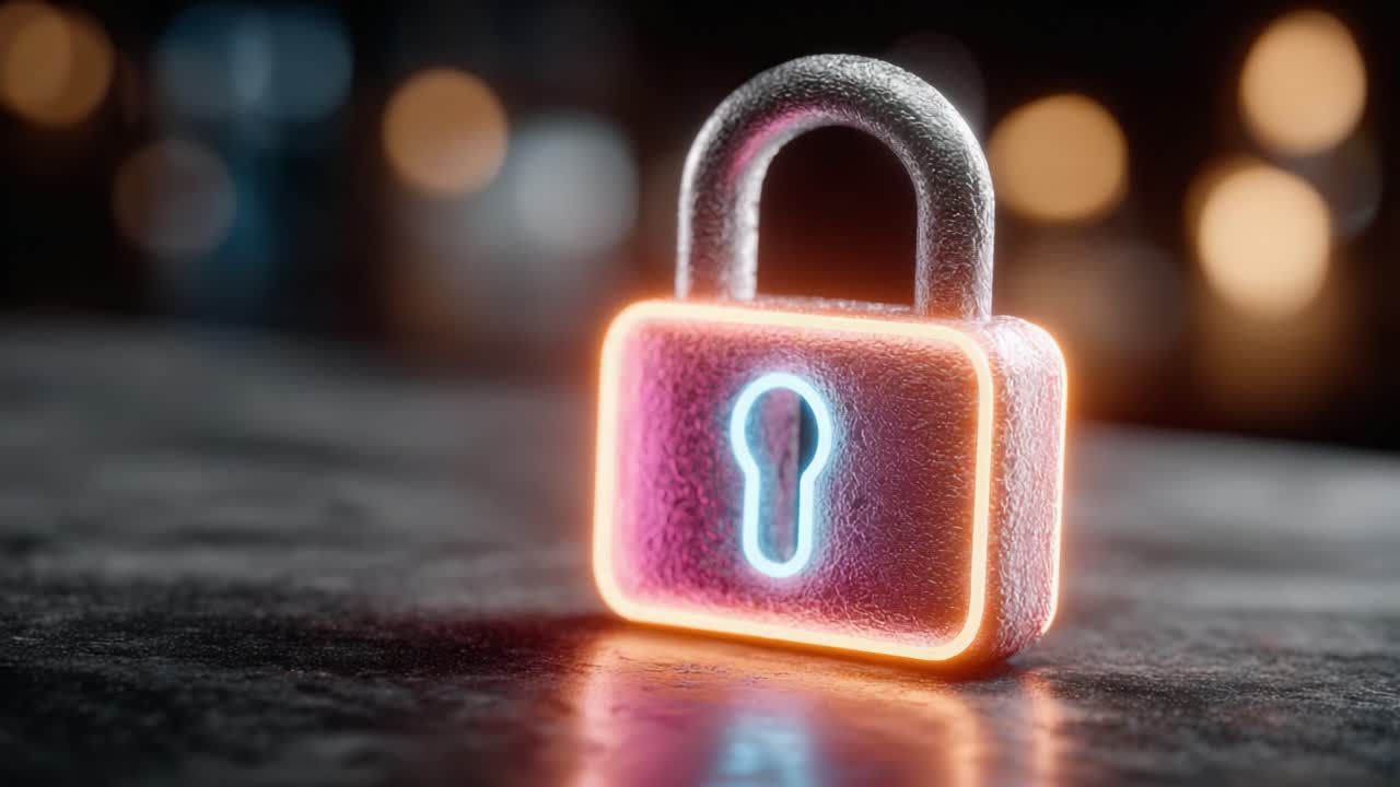 A Close-Up View of a Modern Digital Lock with Neon Highlights Set Against a Softly Blurred Background, Representing Security and Protection in Digital Spaces