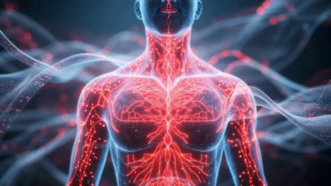 abstract human body with glowing neural network