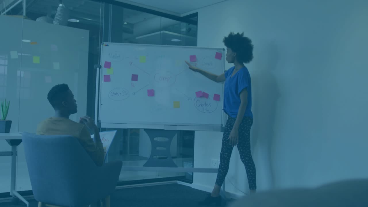 presenter gesturing board notes and File ENCRYPTION overlay fading in indicating security focus