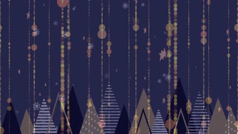 Animation-of-stars-and-christmas-tree-pattern-on-dark-background