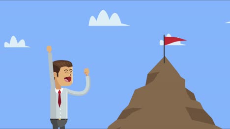 businessman celebrating with success mountain