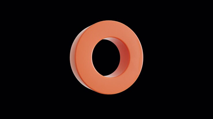 Abstract Orange 3D Ring Rotating Seamlessly on Black Background