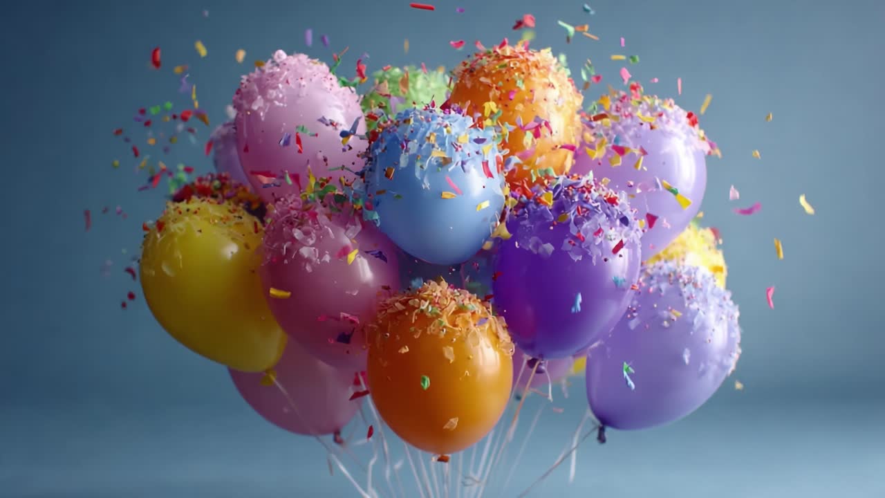 A Colorful Celebration with Festive Balloons and Confetti in a Vibrant Setting, Perfect for Birthdays or Special Events Full of Joy and Excitement