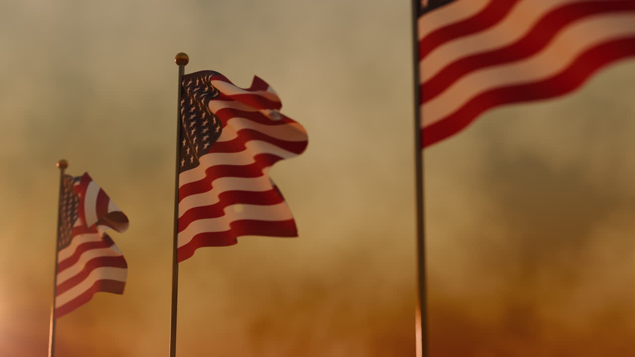 Memorial Day morning in America with waving flags
