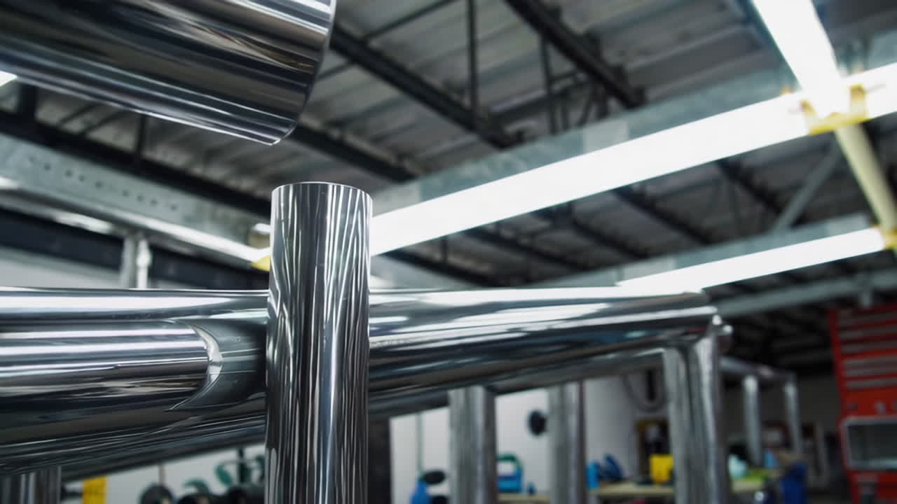 Tubos de Metal Polido em uma Instalação de Fabricação.