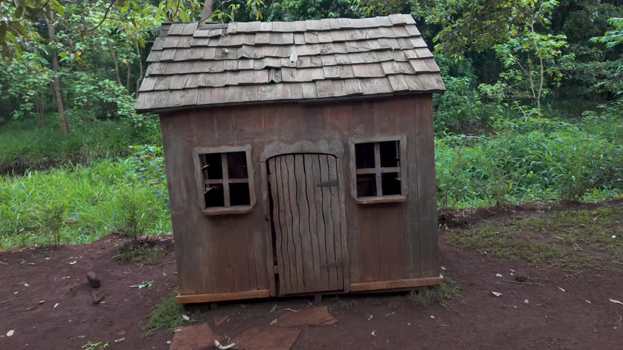 푸른 숲 속 의 시골 의 나무 오두막