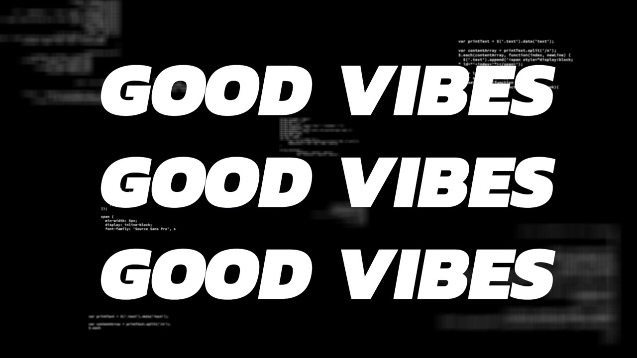 Animation of good vibes text in white over data processing and interference on black background