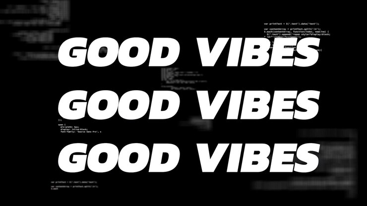 Animation of good vibes text in white over data processing and interference on black background
